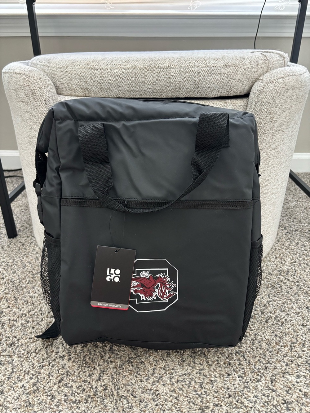 Black Men's Backpack Cooler Bag with South Carolina Gamecocks Patch